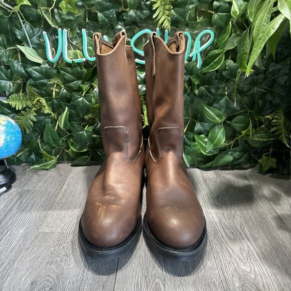 Vtg Red Wing 2214 Pecos Brown Leather Boots Steel Toe Made In USA Sz 12 E3 EUC main image 11